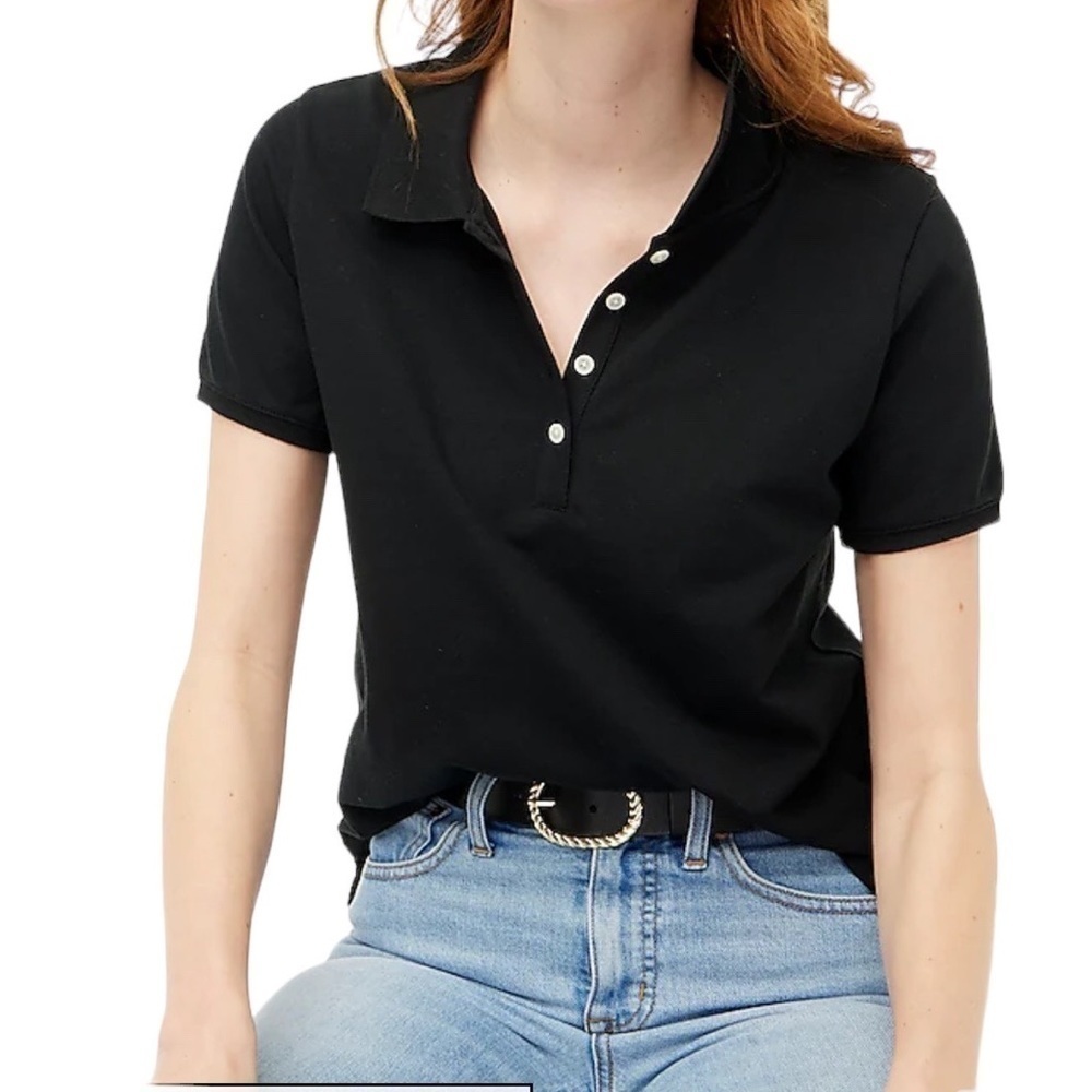 J. CREW Factory NWT Button Neck Pique Polo Top Size Small in Black
